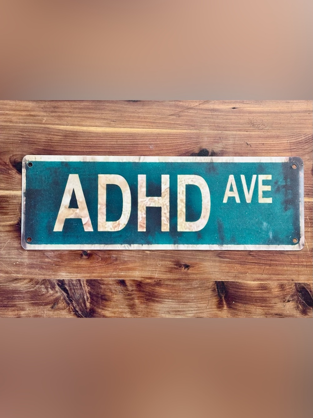 Funny ADHD AVE Green/White Street Sign Style - 12inx4in, has holes for hanging